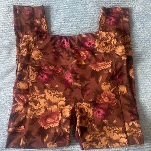 ShoActive Brown Floral High-Waist Leggings with Mustard and Berry Size XL